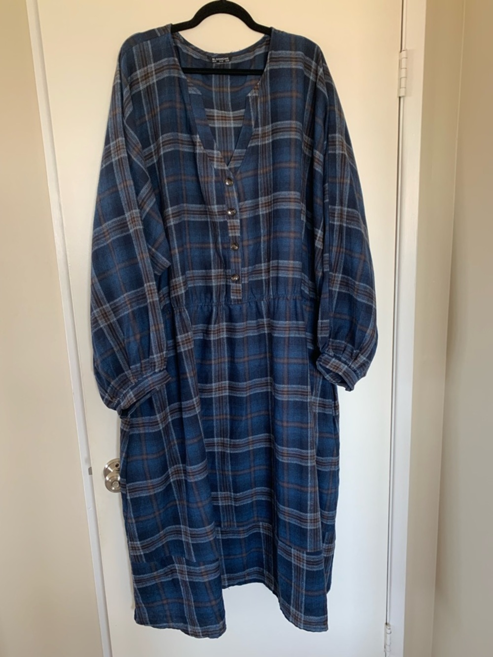 BloomChic Navy Blue Plaid Flannel Long Sleeve Dress Plus Size 30 / 6x